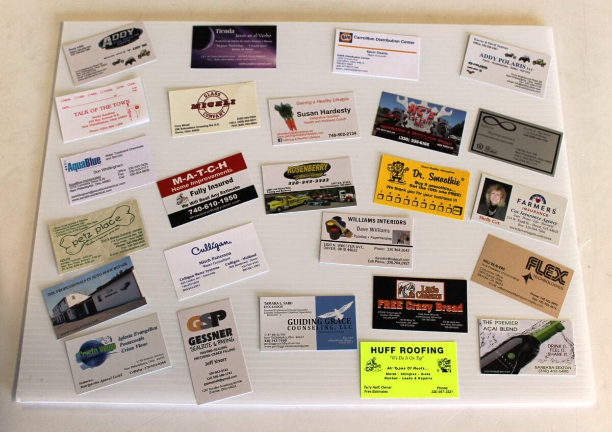 A selection of local businesses' business cards.